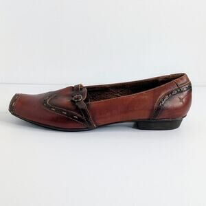 Pikolinos Shoes Women EU 41 Brown Cognac Flats Square Toe Leather Buckle Slip On